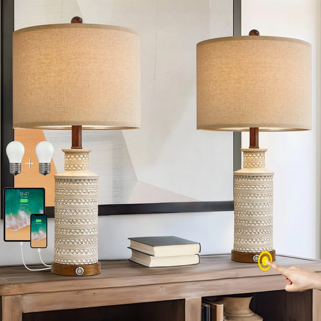 3 Way Dimmable Table Lamp Set of 2 with USB Ports H74914