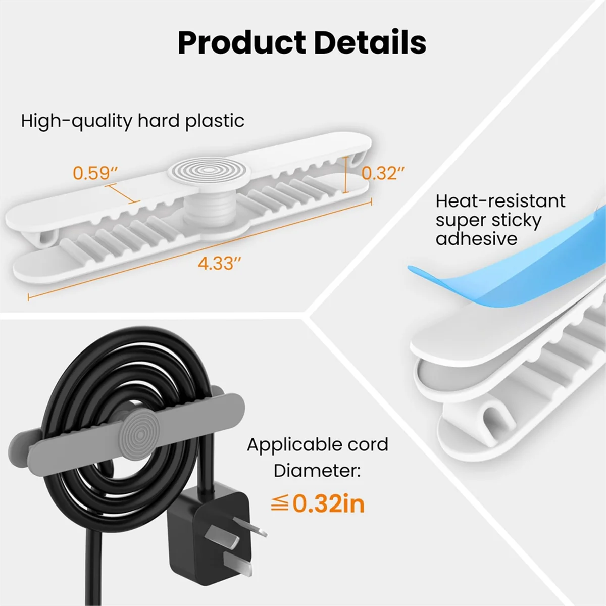 6 Pack Appliance Cord Organizer Stick on W3798
