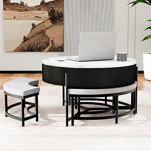 Lift-Top Coffee Table with Hidden Storage and Ottoman R5507