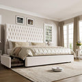 Beige Velvet Upholstered King Size Bed Frame with 4 Under-bed Storage Drawers B155733