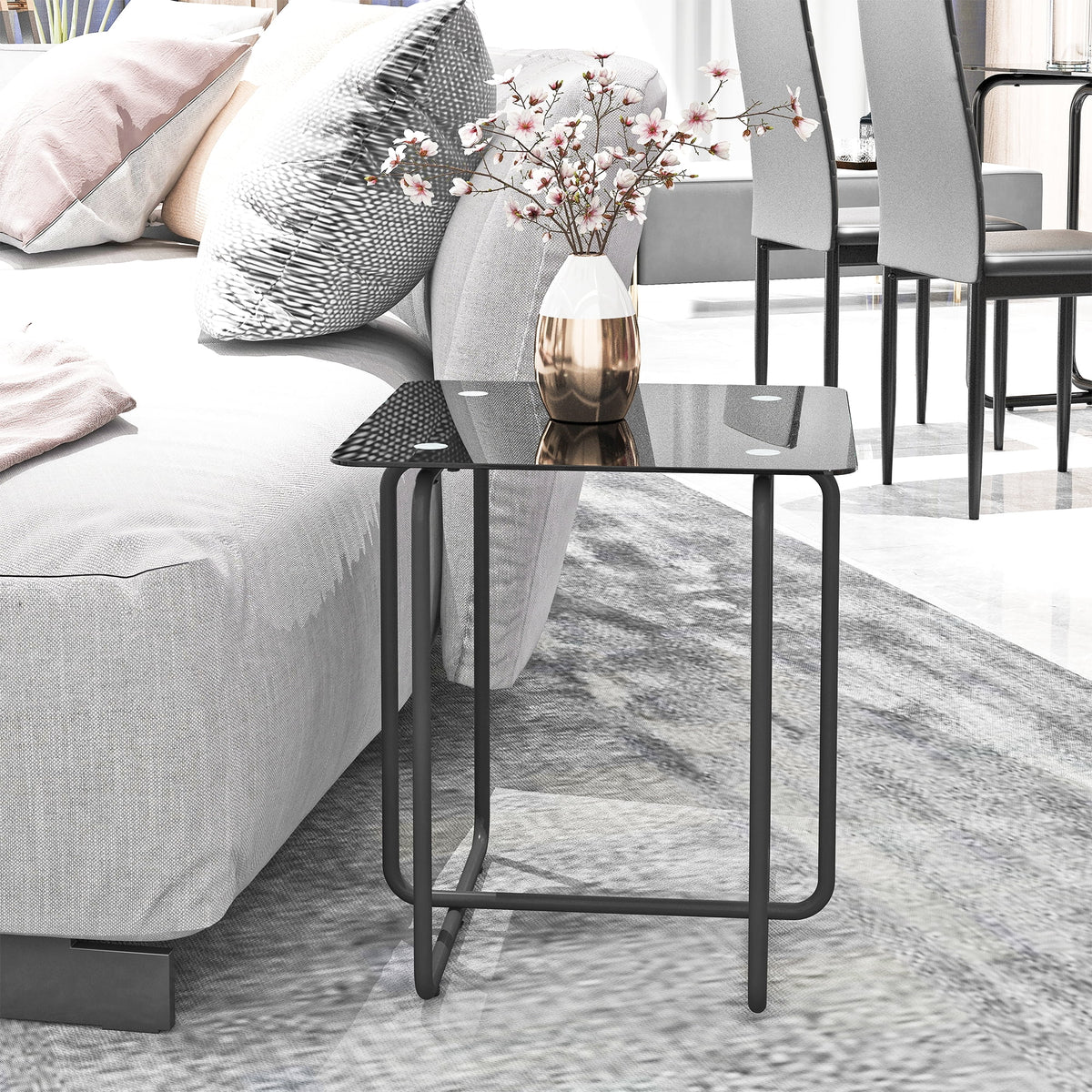 Modern Tempered Glass Coffee Table, Black O49145