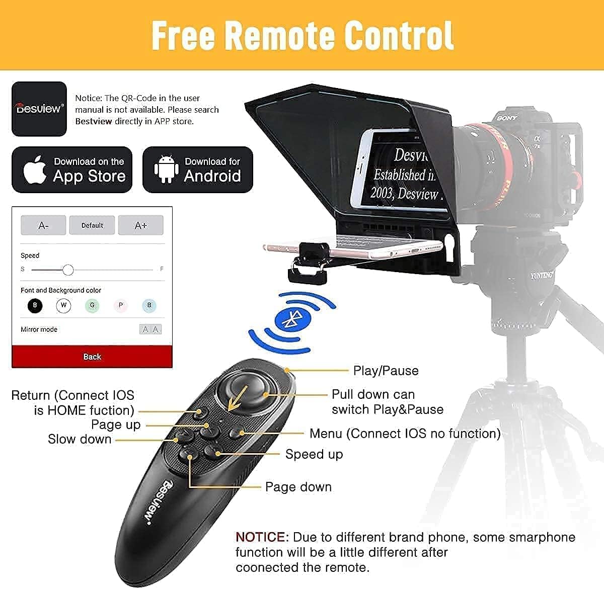 Phone Teleprompter Kit with Beam Split Glass & Remote Control Y8990