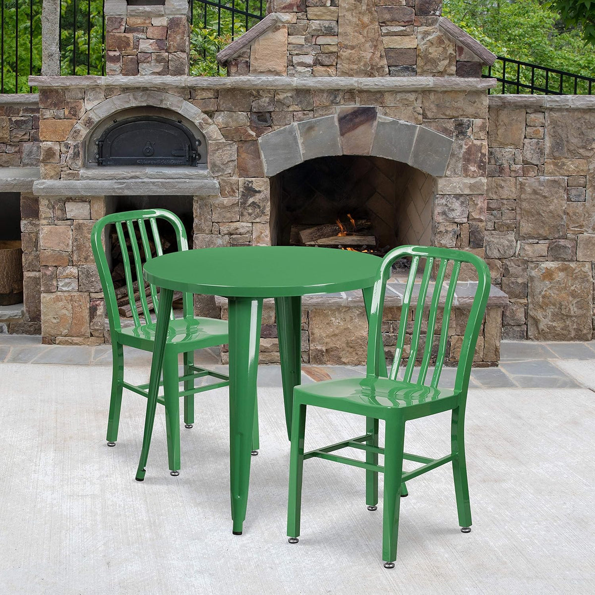 30 Round White Metal Indoor-Outdoor Table Set with 2 Chairs R80424