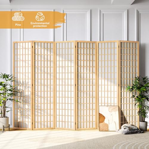 6 Panel Natural Wood Room Divider D80089