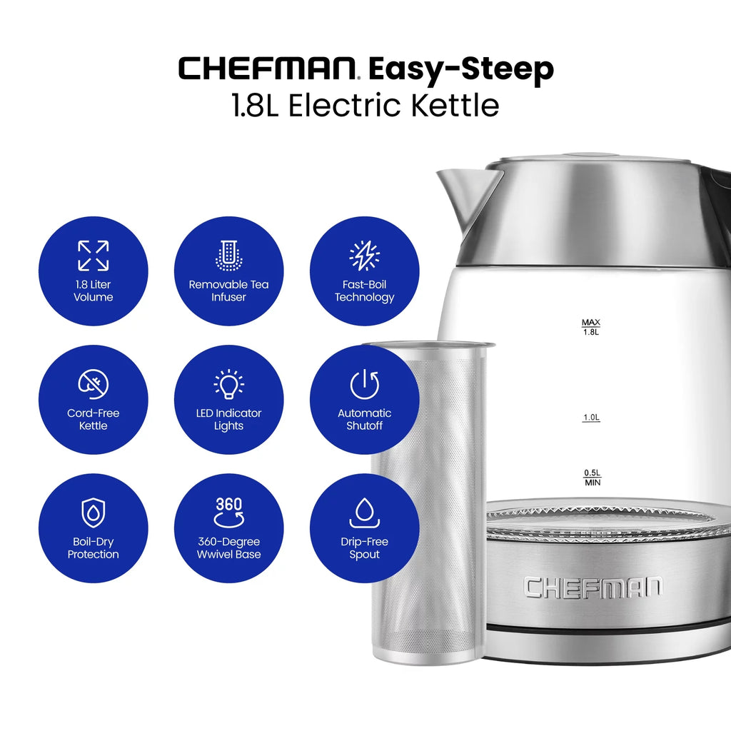 1.8L Glass Electric Kettle with Tea Infuser I137688