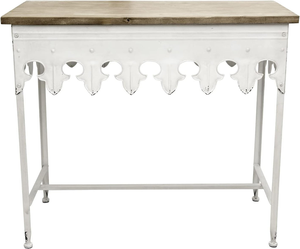 Metal Scalloped Edge Table with Wood Top L936