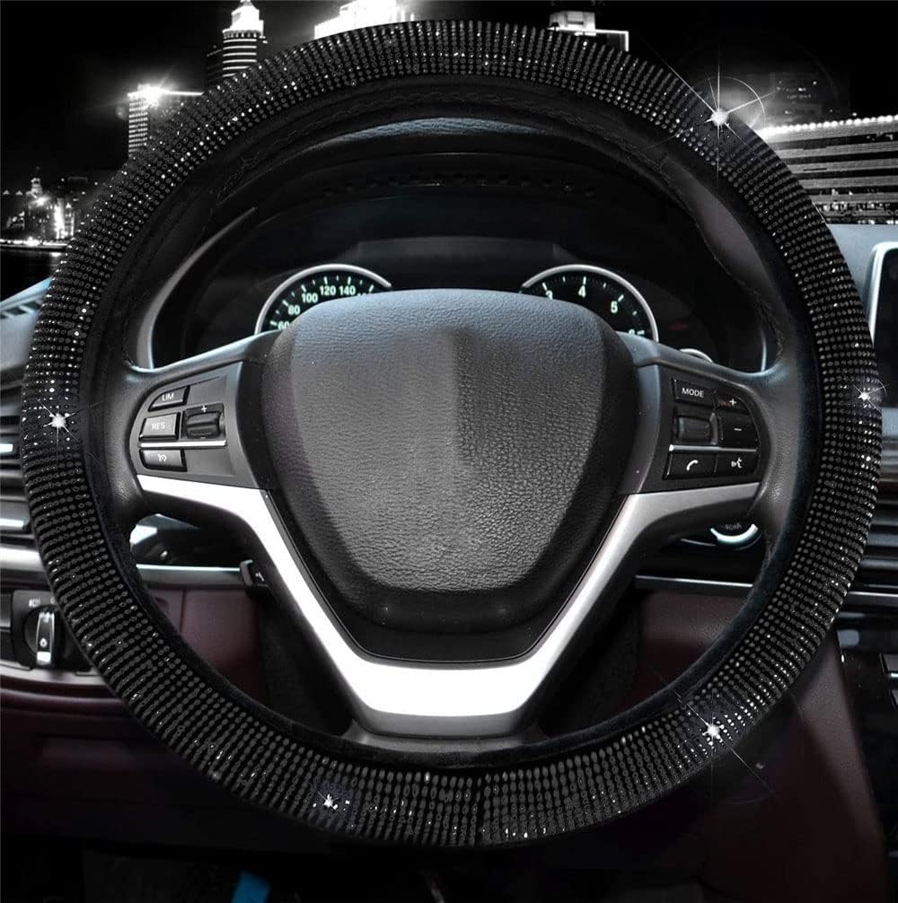 Black with White Diamond Crystal Steering Wheel Cover 15 inches C469