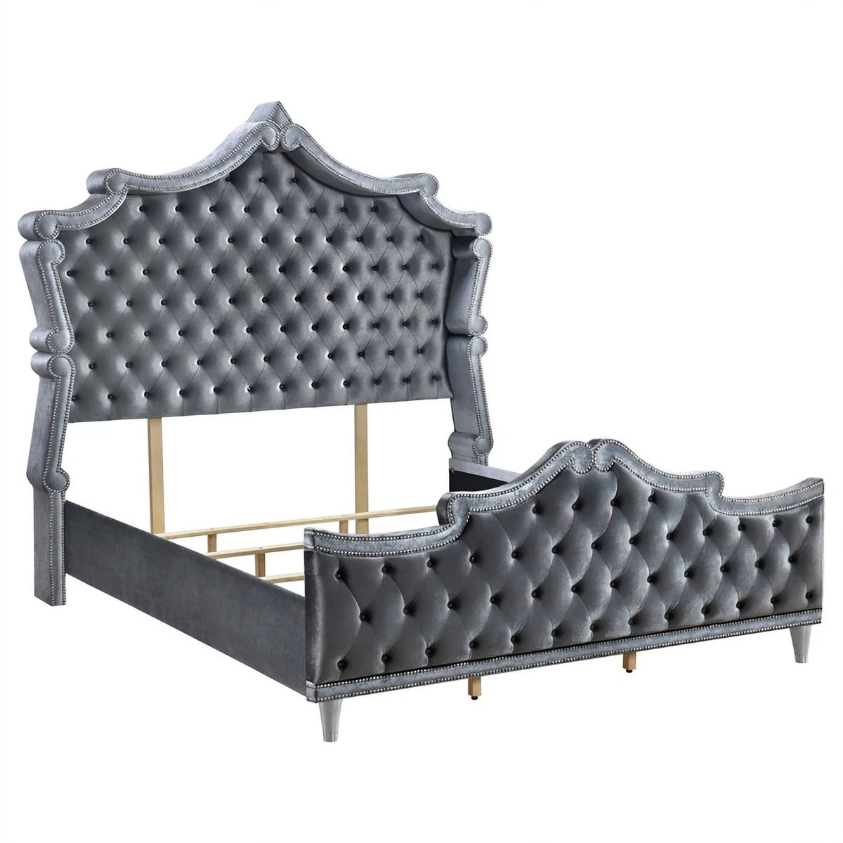 Gray Velvet Upholstered Eastern King Bed F743541