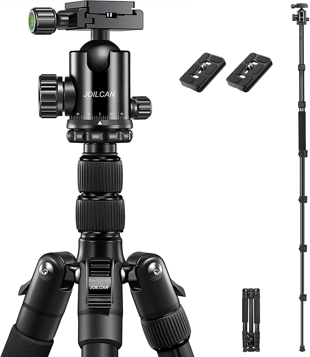 Black Aluminum Camera Tripod Monopod, 360° Panorama Ball Head, 2 Quick Release Plates, 25 lbs Loads, Pack of 2 W460477
