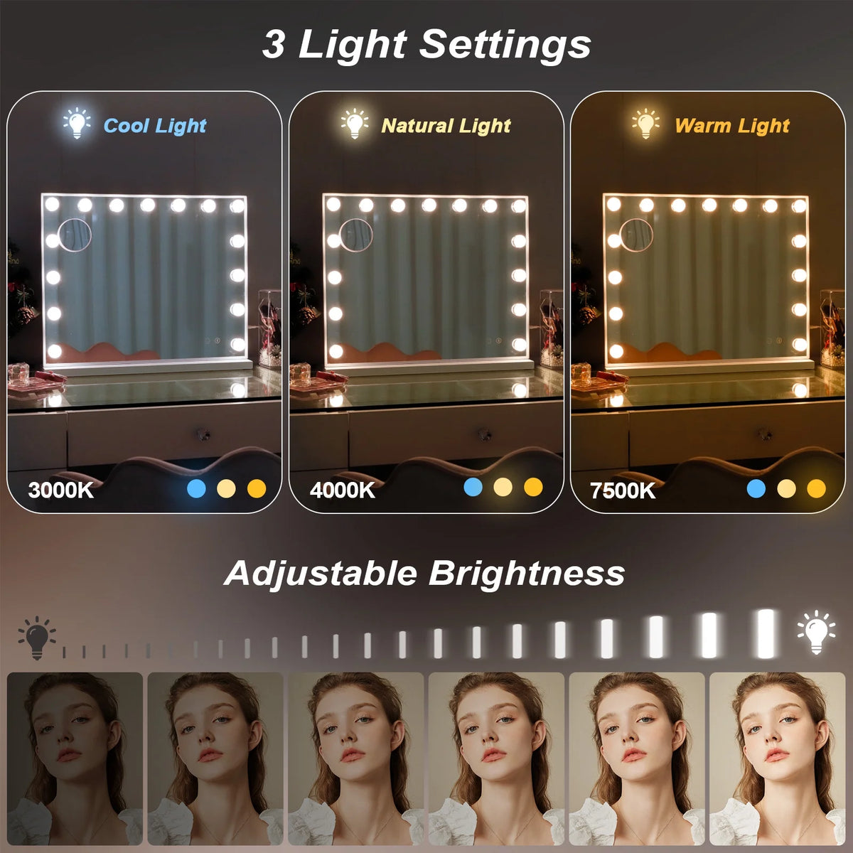 White Metal Hollywood Vanity Mirror with Lights U572