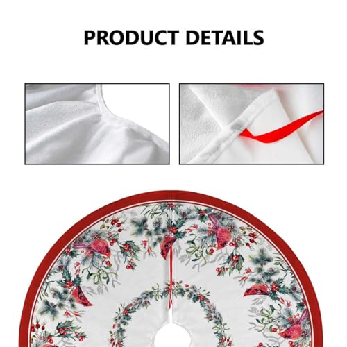 Christmas Tree Skirt 36 Inches Red Poinsettia Floral Holly Leaves White P4512