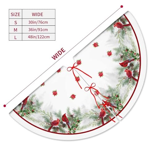 Christmas Tree Skirt 36 Inches Red Poinsettia Floral Holly Leaves White P4512