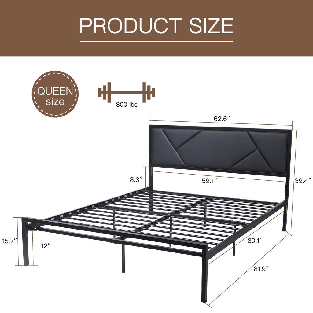 Twin Size Bed Frame with Leather Upholstered Headboard K4611
