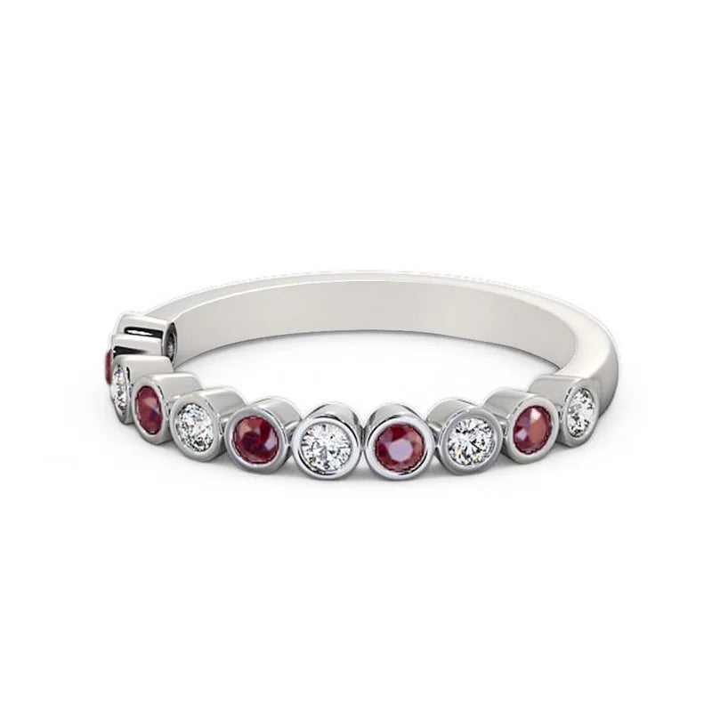 14K White Gold Eternity Band with Natural Diamond and Ruby C459128