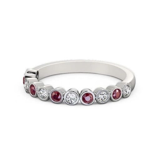 14K White Gold Eternity Band with Natural Diamond and Ruby C459128