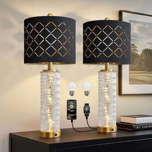 Modern Table Lamps Set of 2 Gold with Crystal Nightlight L38903