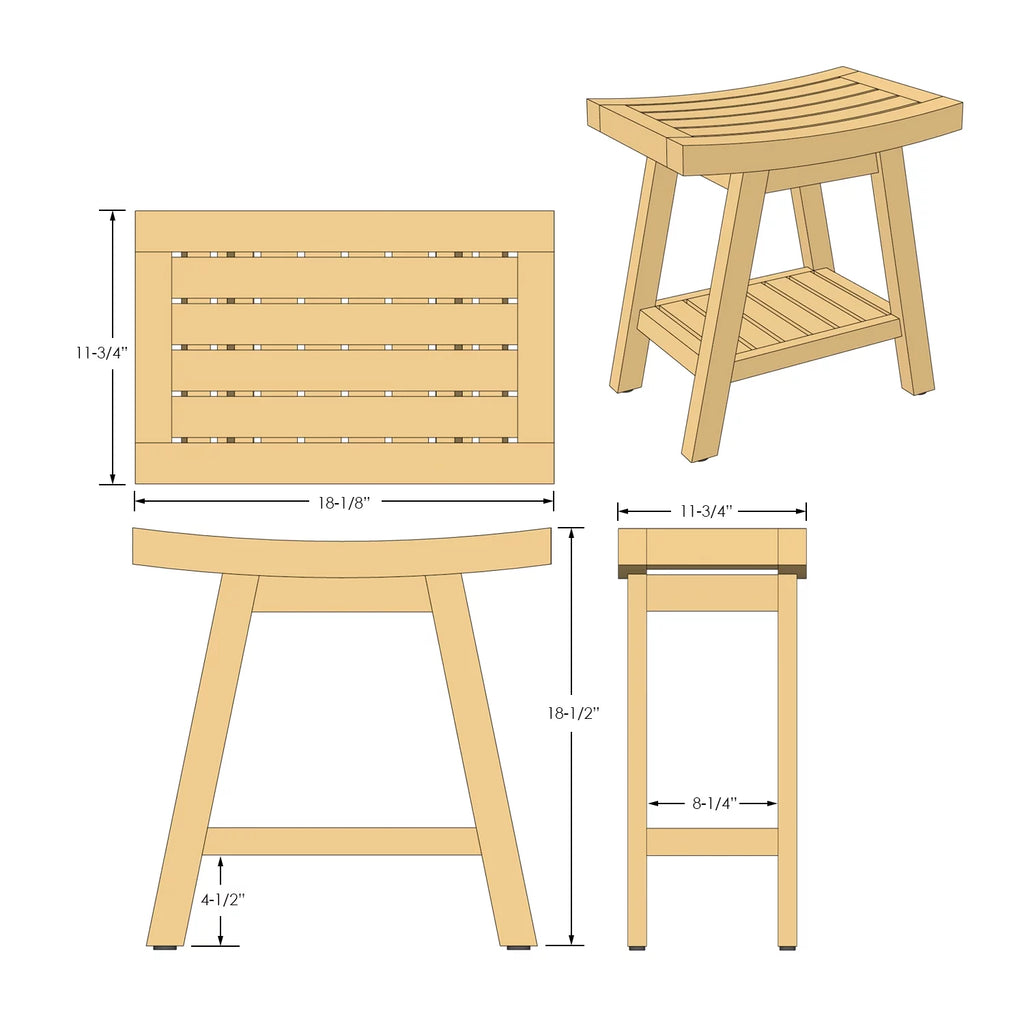 Solid Teak Fully Assembled Shower Bath Spa Stool Side Table U52891