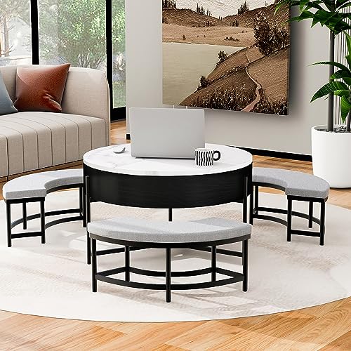 Lift-Top Coffee Table with Hidden Storage and Ottoman R5507