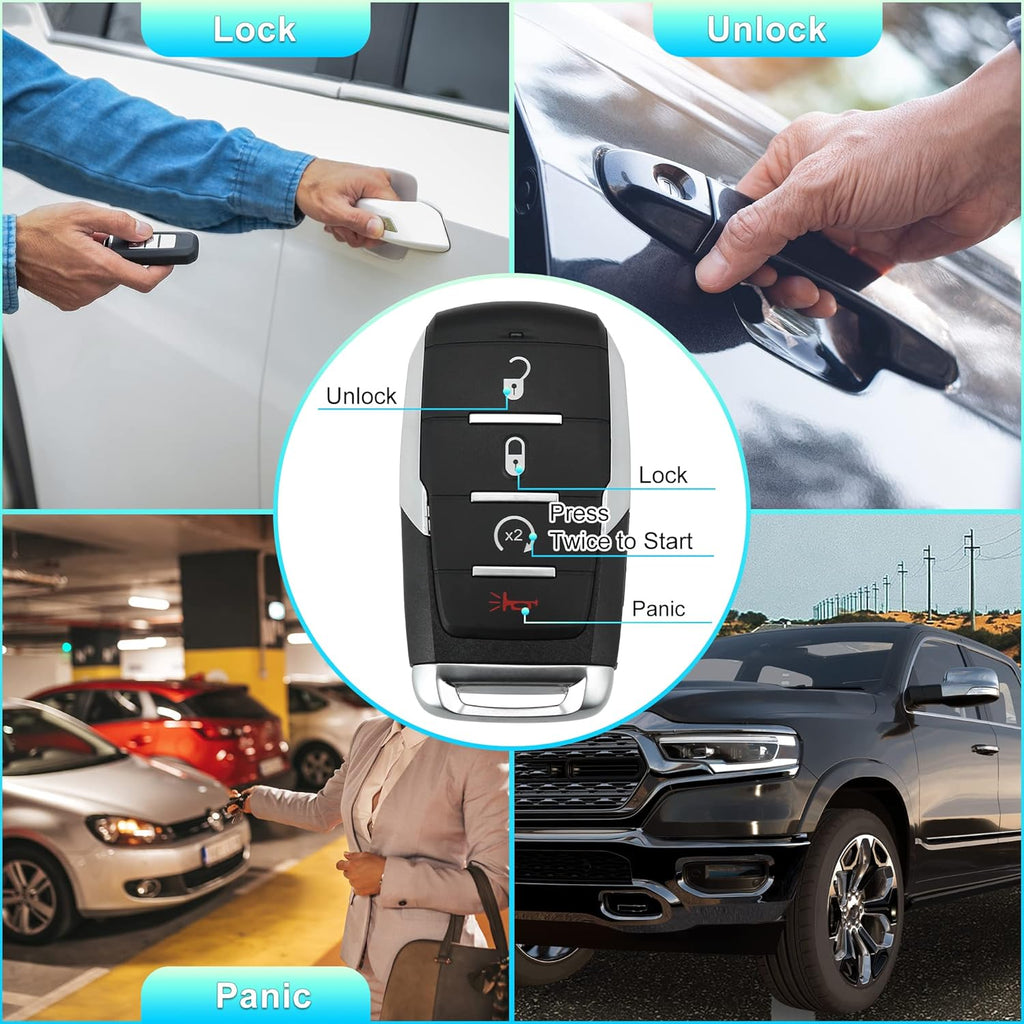 Replacement Keyless Entry Remote Car Key Fob 4 Buttons with Door Key X848