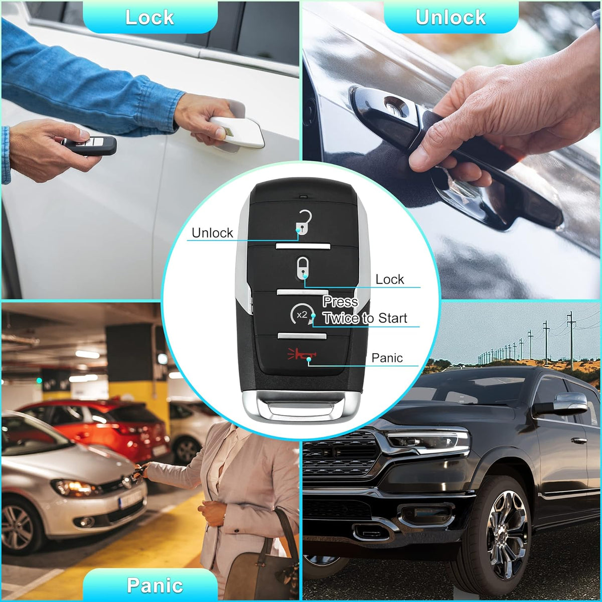 Replacement Keyless Entry Remote Car Key Fob 4 Buttons with Door Key X848