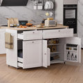White Rolling Kitchen Island with Drop Leaf and Power Outlet I893