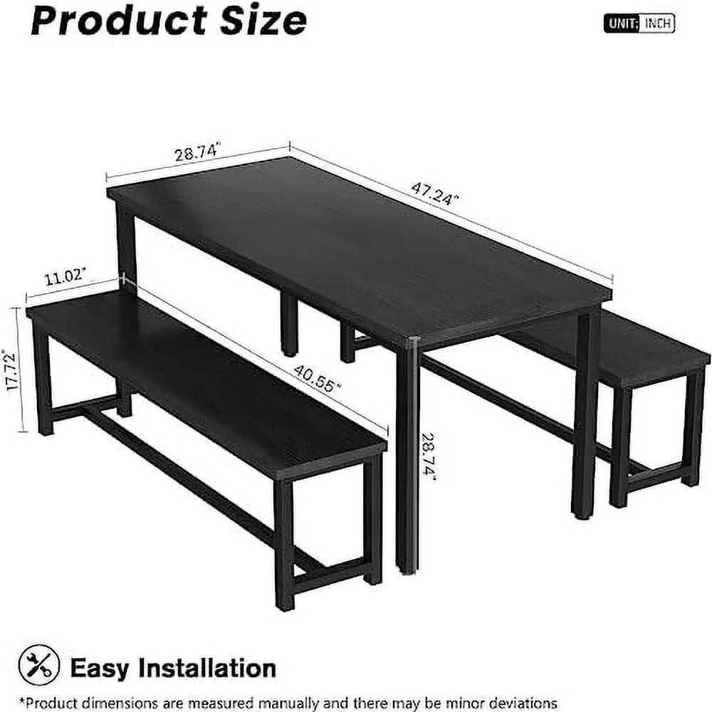 47" 3 Piece Wood Dining Table Set with Benches X44466
