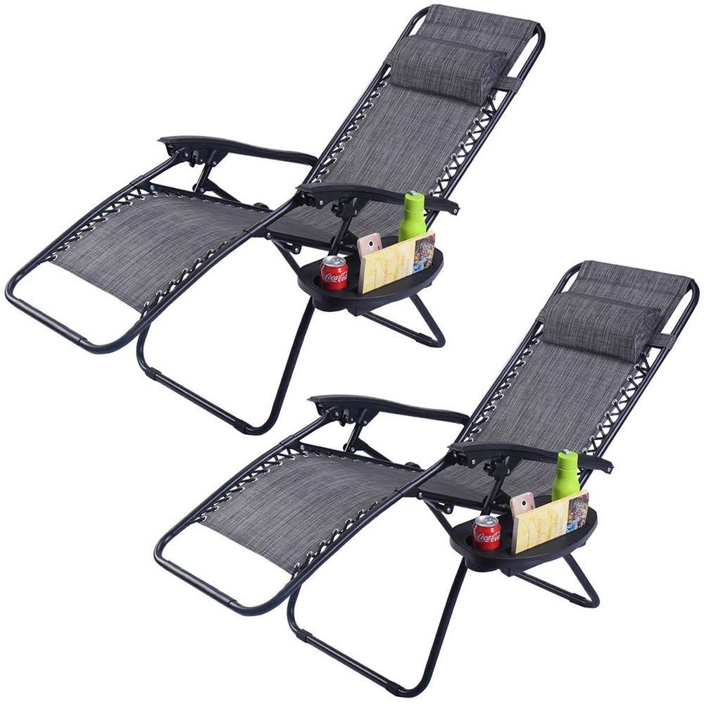Gray Folding Zero Gravity Metal Outdoor Lounge Chair (2-Pack) A342