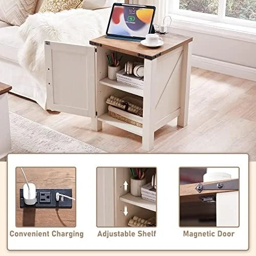 18 Inch Farmhouse End Table with Charging Station C74644