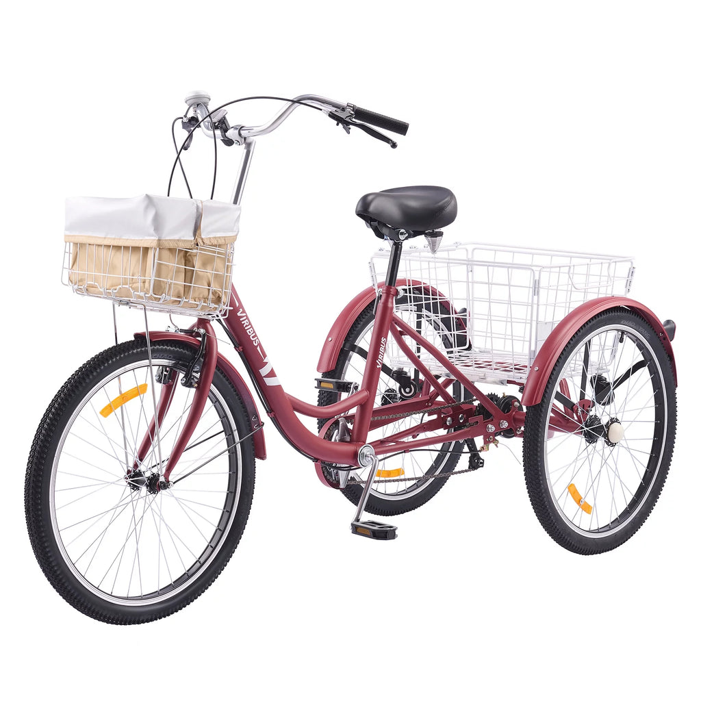 24 Inch 7 Speed Adult Trike with Adjustable Seat and 2 Baskets Matte Gray F662471