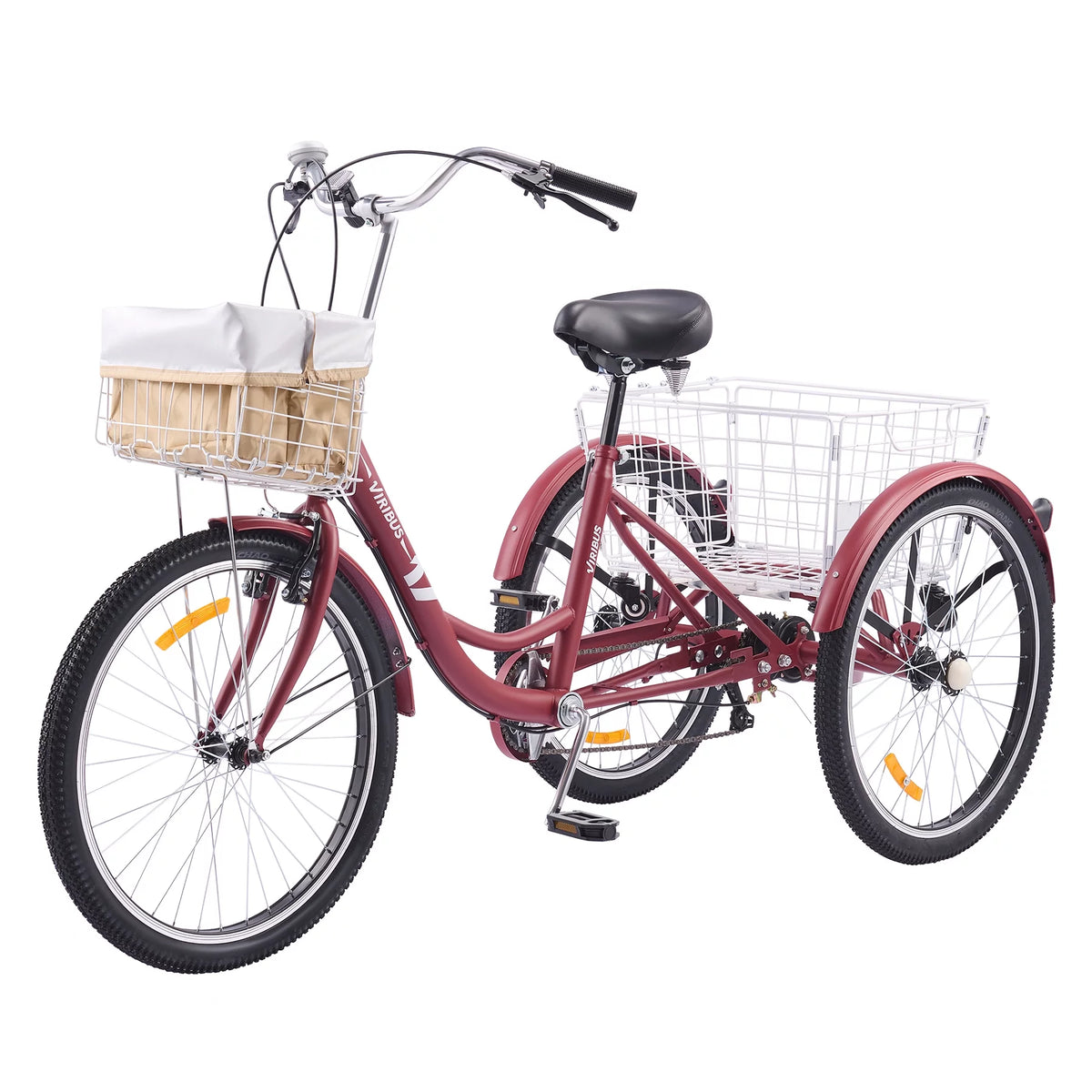 24 Inch 7 Speed Adult Trike with Adjustable Seat and 2 Baskets Matte Gray F662471