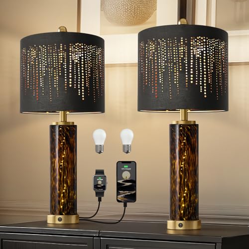 Modern Table Lamps Set of 2 Gold with Crystal Nightlight L38903