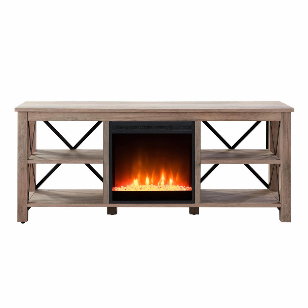 White Oak Electric Fireplace TV Stand with 2 Doors G30503
