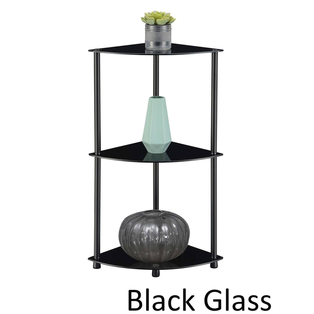 3-Tier Corner Shelf, Black Glass V275