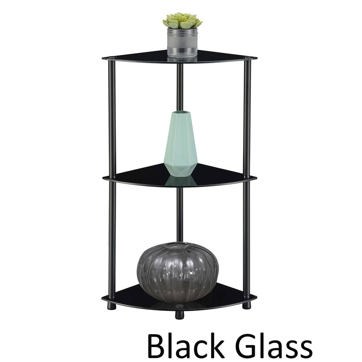3-Tier Corner Shelf, Black Glass V275
