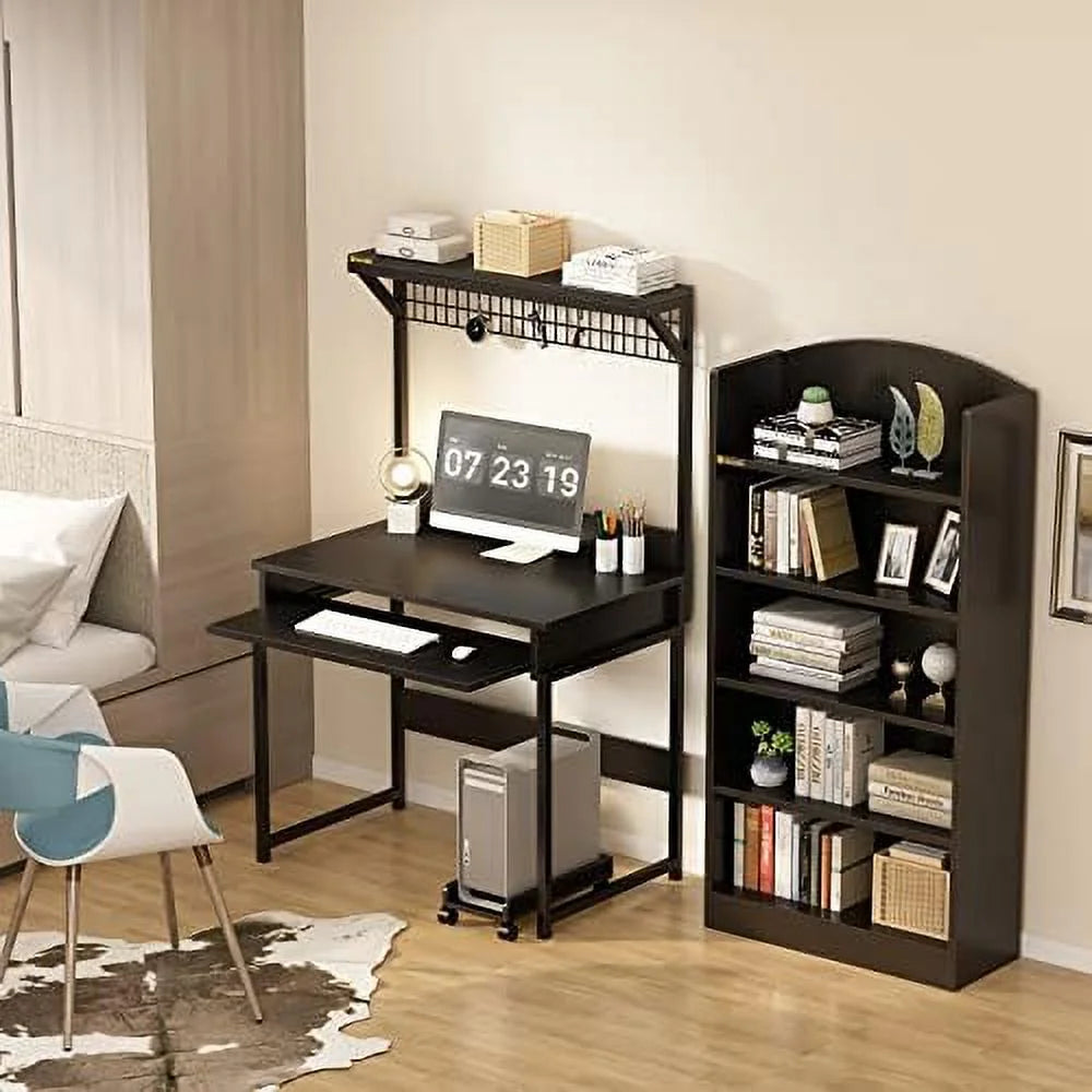 51 Inch Computer Desk with Metal Legs and Upper Shelves A787369
