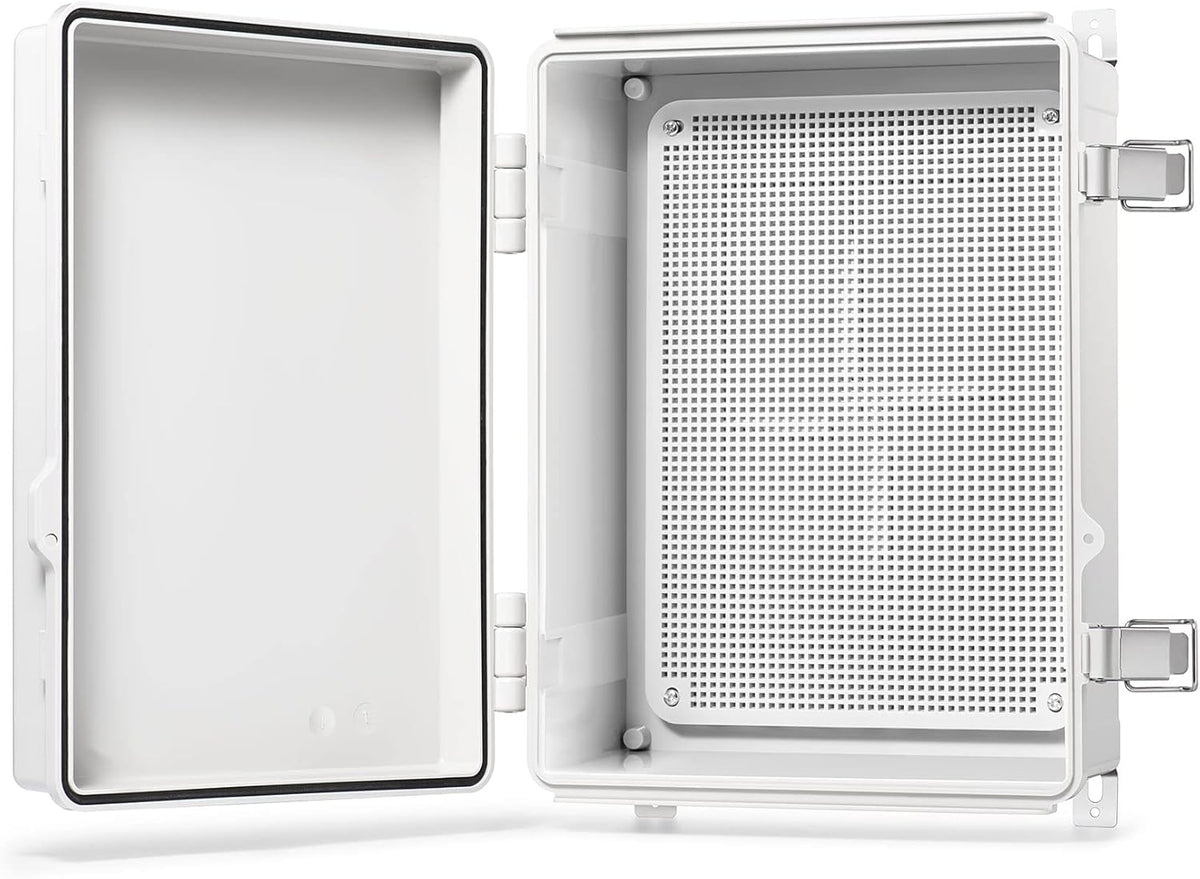 Hinged Cover Stainless Steel Latch Junction Box with Mounting Plate, ABS Plastic IP67 Waterproof Grey T23642
