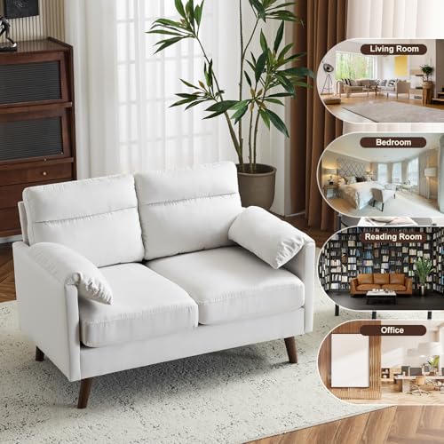 Beige Mini Loveseat Sofa with Suede Nap Upholstery P64347