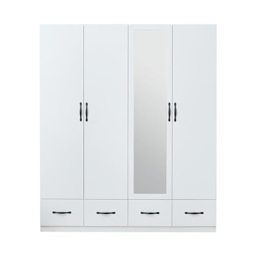 White 2 Door Wooden Wardrobe Closet with Storage Drawers O5913