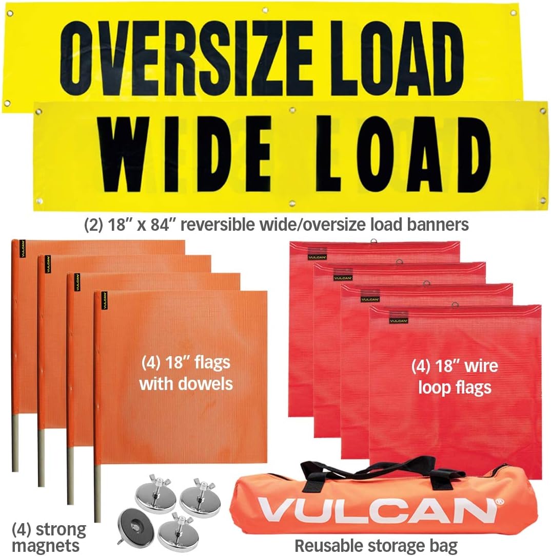 Flags, Signs, and Magnets Kit with 2 Reversible Oversize Load Signs, 4 Red Flags, 4 Orange Flags, and 4 Magnets C5262