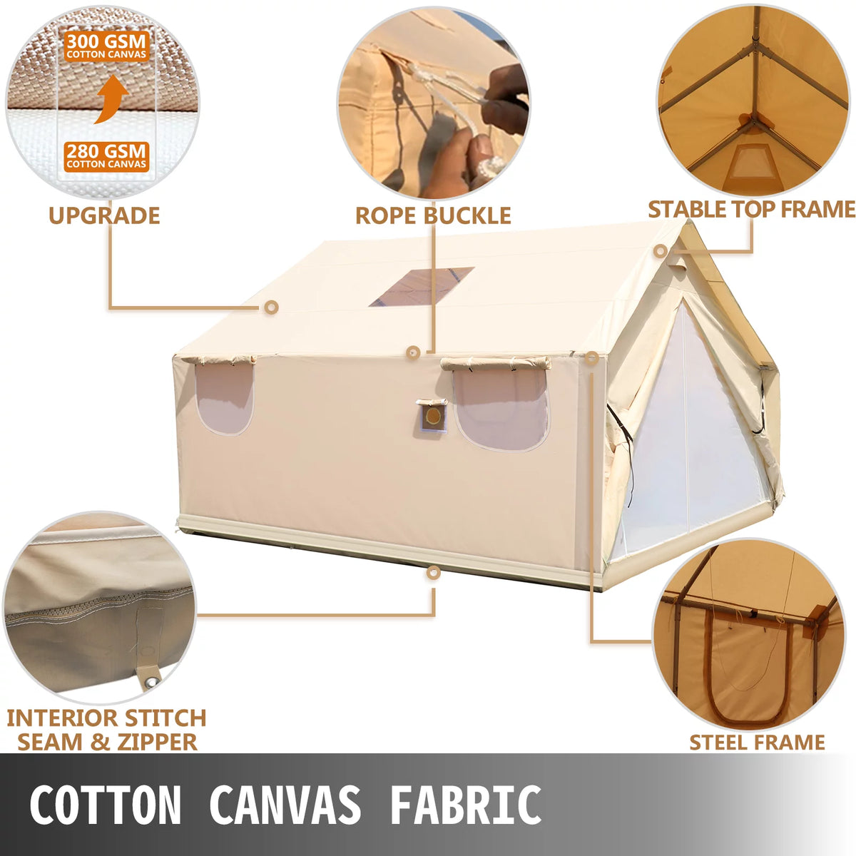Canvas Wall Tent 10x12ft with PVC Storm Flap Waterproof with Stove Hole V70861