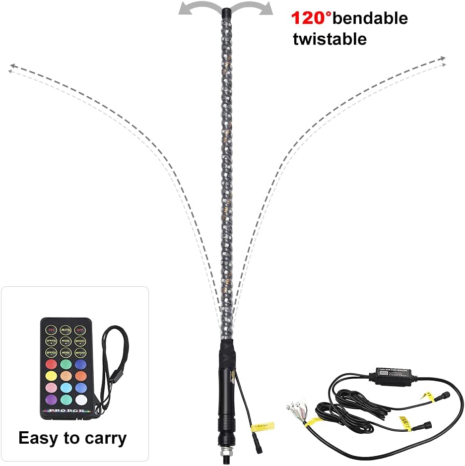 2pc 3ft LED Whip Lights RGB Spiral Whip Lights with Remote Control I8068
