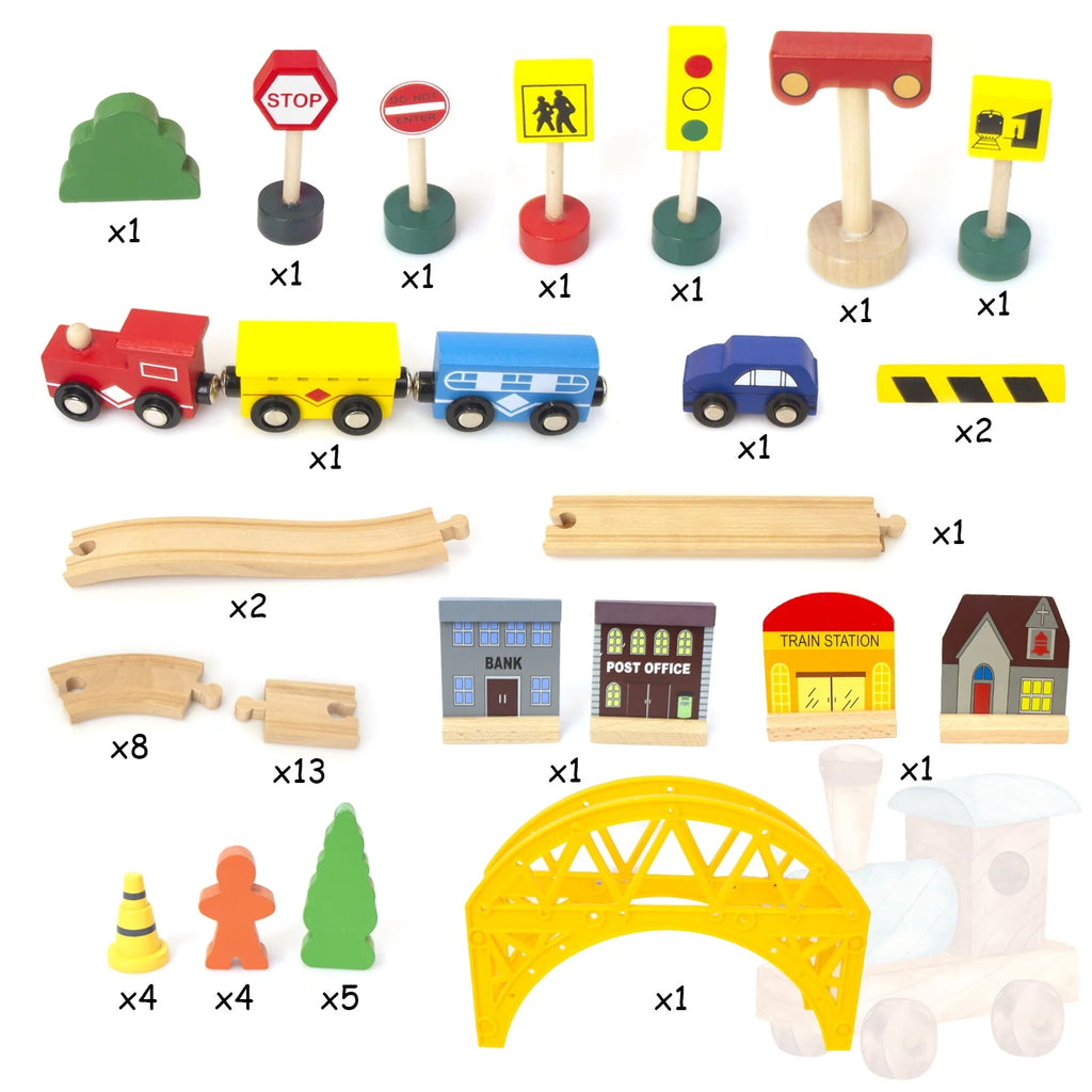 60Pcs Double-Side Wooden Train Set Q4930