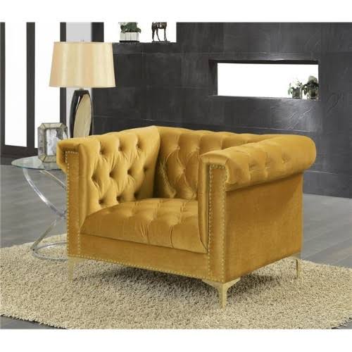 Cognac Velvet Button Tufted Club Chair M6666