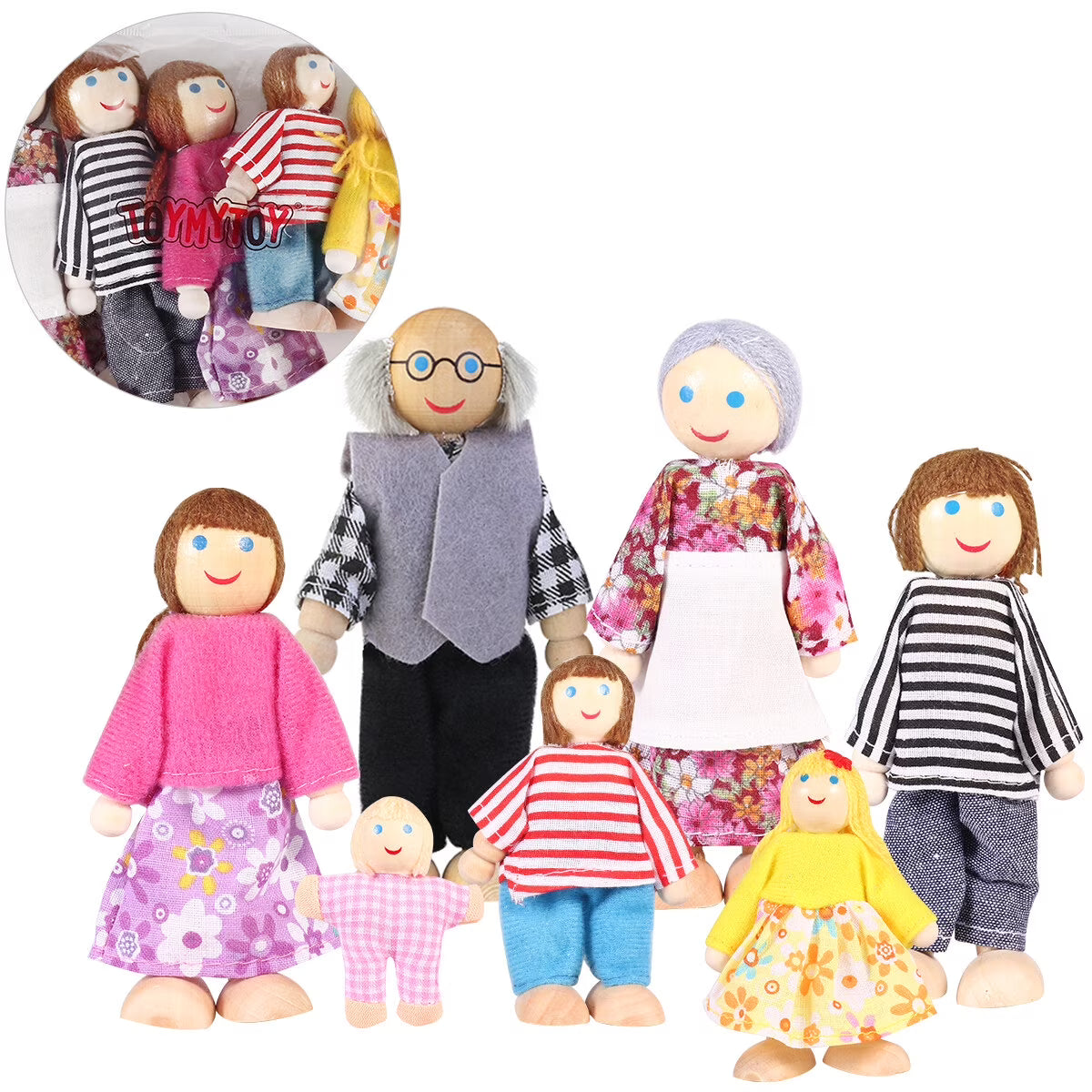 7 Pieces Wooden Dollhouse Family Mini People Figures T217