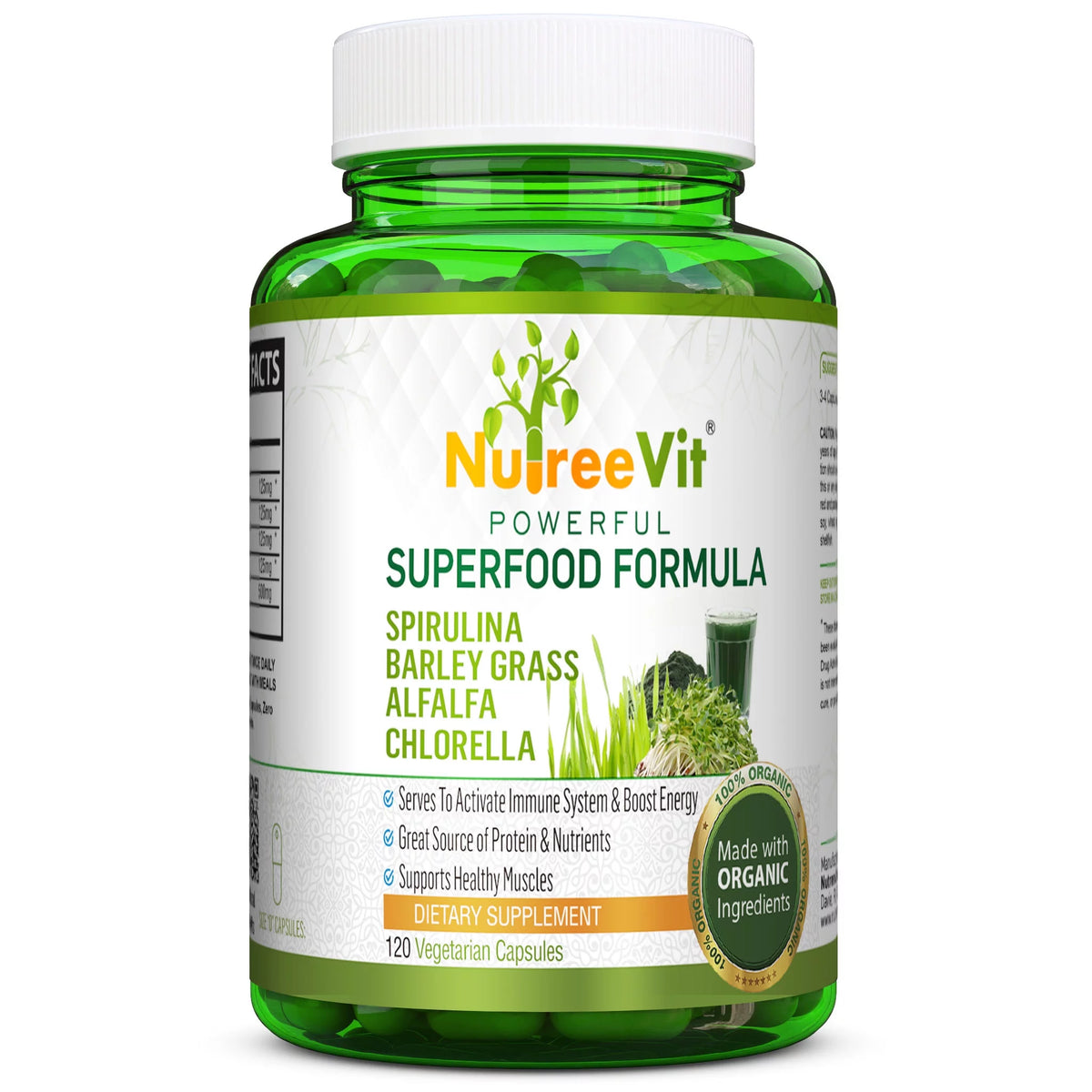 Organic Spirulina Barley Grass Alfalfa Chlorella Capsules 120 Count H2867