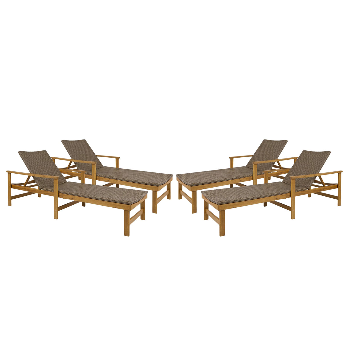 Rustic Acacia Wood Chaise Lounge with Wicker Seating Set of 4 M573