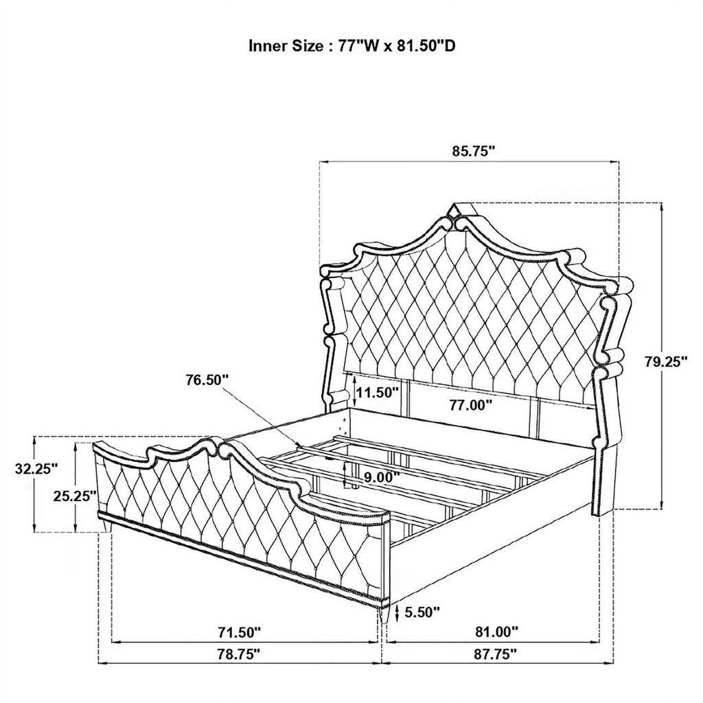 Gray Velvet Upholstered Eastern King Bed F743541