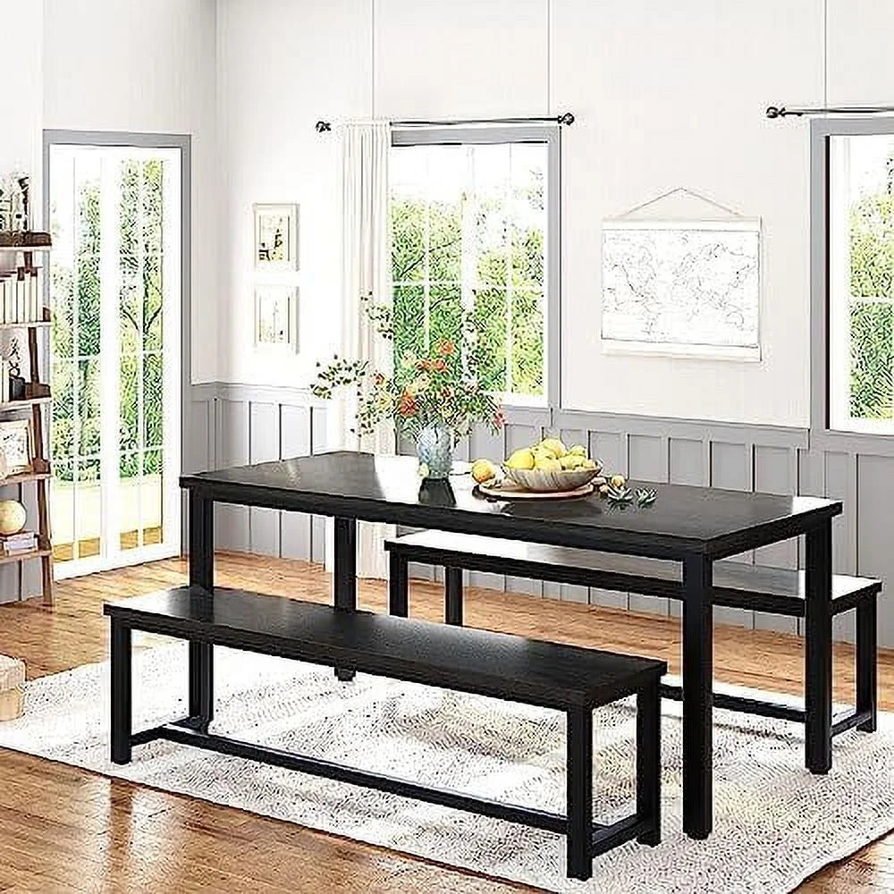 47" 3 Piece Wood Dining Table Set with Benches X44466