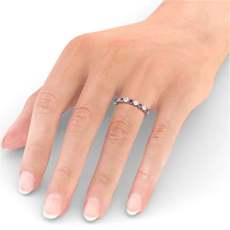 14K White Gold Eternity Band with Natural Diamond and Ruby C459128