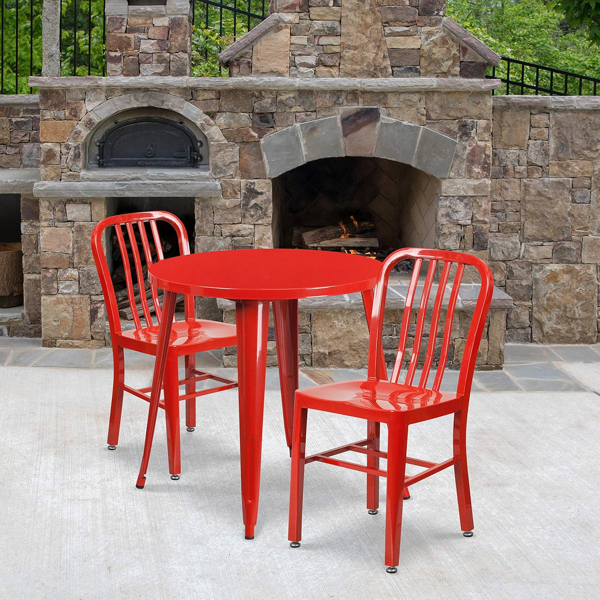 30 Round White Metal Indoor-Outdoor Table Set with 2 Chairs R80424